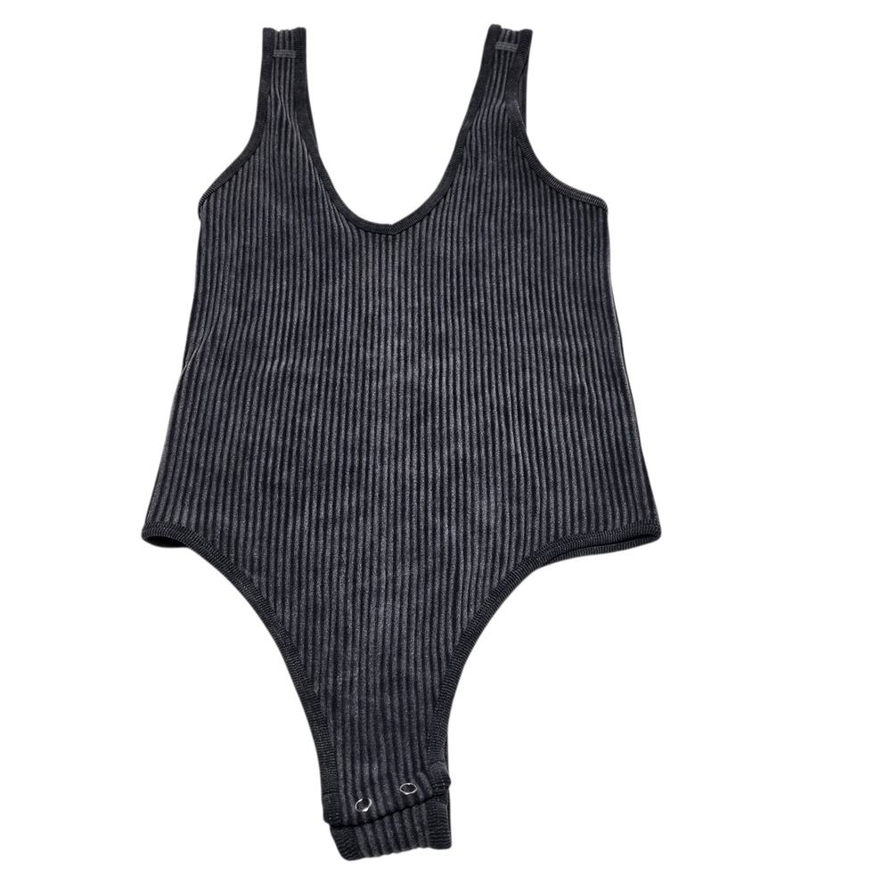 Poof New York Ribbed Knit Bodysuit Tank Style Small Granite Gray